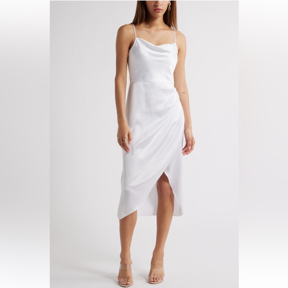 Open Edit Cowl Neck Satin Midi Dress